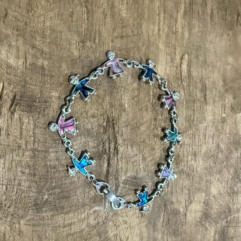 Silver Toned Faux Abalone Bracelet - Children Holding Hands - Picture 2 of 6